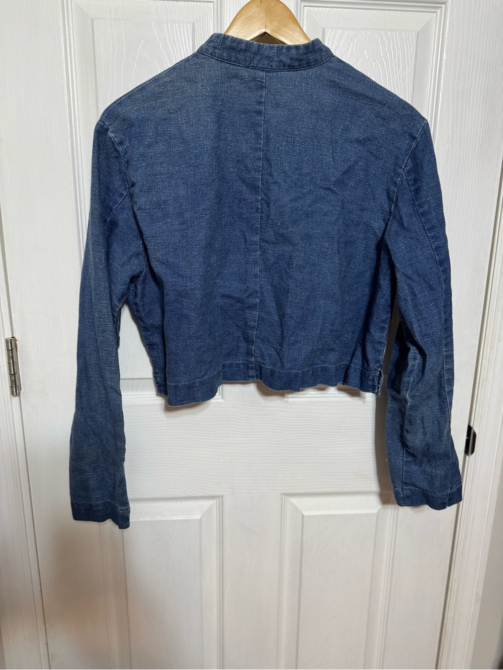 GAP Women's Indigo Blue Cropped Button-Front Jacket Cotton&Linen - Picture 5 of 5